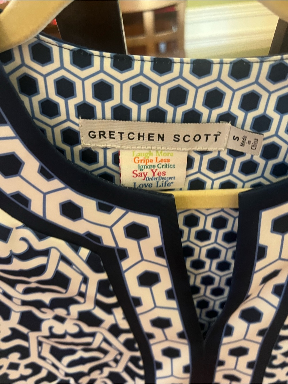 Gretchen Scott Designs Navy and White Geometric Split-Neck Tunic - Picture 2 of 4
